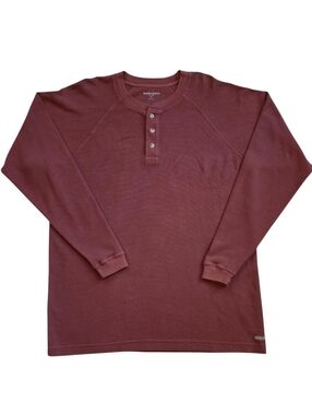 Woolrich Large Maroon Red Waffle Knit Thermal Henley 100% Cotton